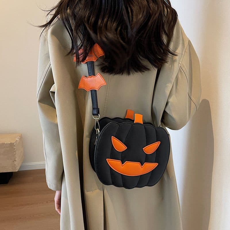 image-2023 Halloween Bags Funny Pumpkin Cartoon Shoulder Crossbody Bag With Bat Personalized Creative Female Bag
