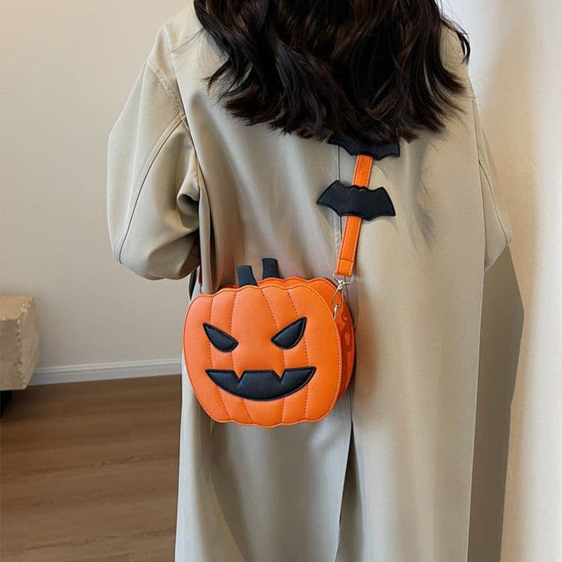 image-2023 Halloween Bags Funny Pumpkin Cartoon Shoulder Crossbody Bag With Bat Personalized Creative Female Bag