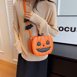 image-2023 Halloween Bags Funny Pumpkin Cartoon Shoulder Crossbody Bag With Bat Personalized Creative Female Bag