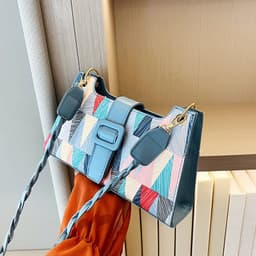 image-New Popular Contrast Color PU Bag Female Summer Casual