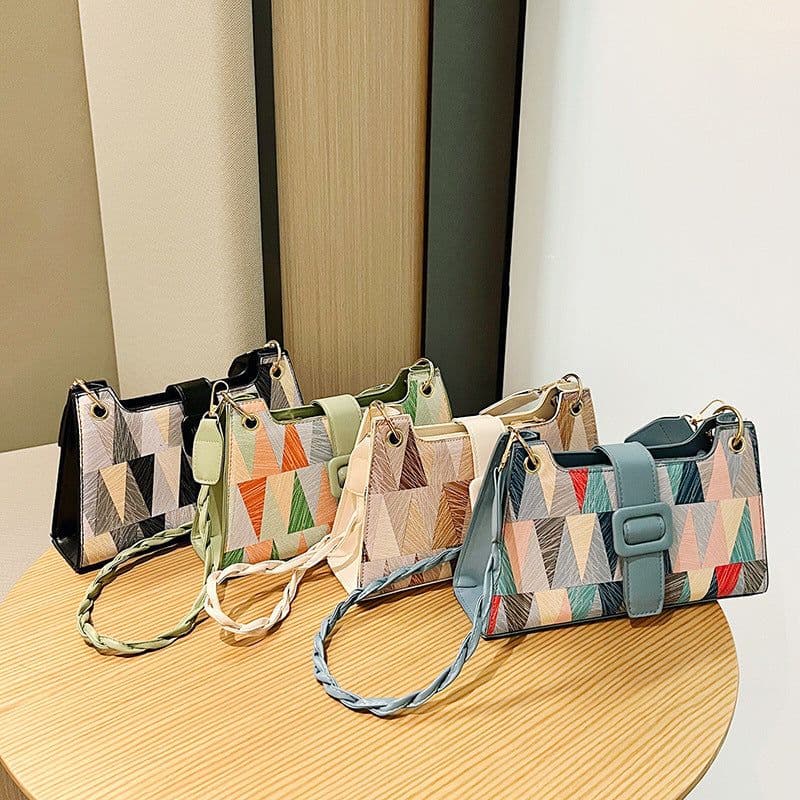 image-New Popular Contrast Color PU Bag Female Summer Casual