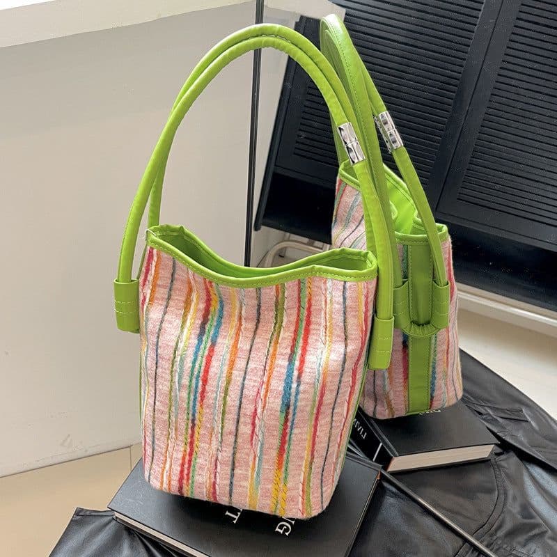 image-Canvas Bucket Bags For Women Summer Popular New Fashion Color Contrast