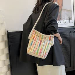 image-Canvas Bucket Bags For Women Summer Popular New Fashion Color Contrast