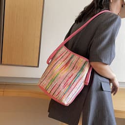 image-Canvas Bucket Bags For Women Summer Popular New Fashion Color Contrast