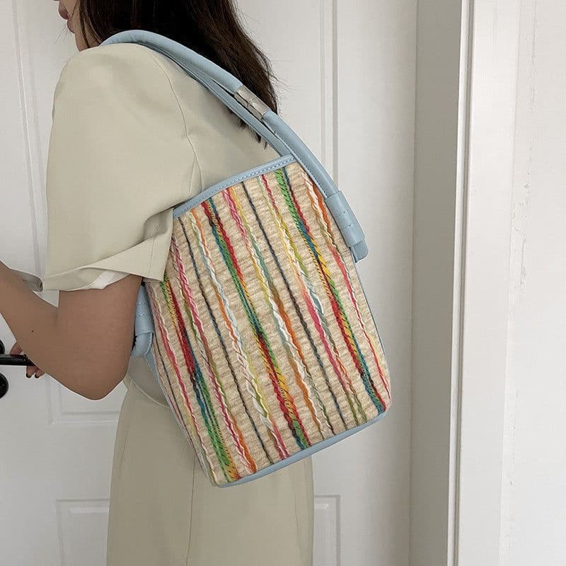 image-Canvas Bucket Bags For Women Summer Popular New Fashion Color Contrast