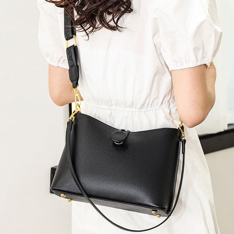 image-Cowhide Bucket Women's Shoulder Crossbody Bag