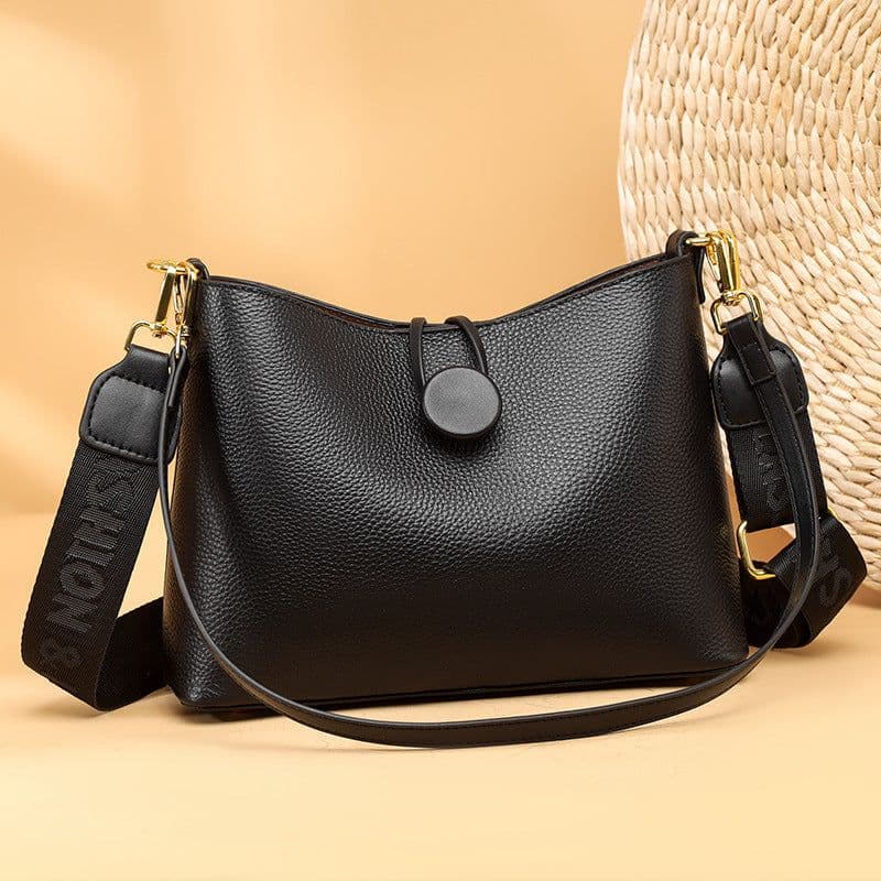 image-Cowhide Bucket Women's Shoulder Crossbody Bag