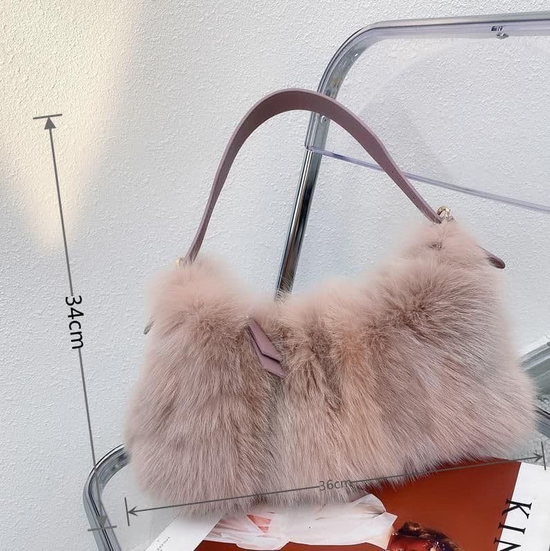 image-Fox Fur Stitching Women's Handbag Temperament Novel Zipper Design