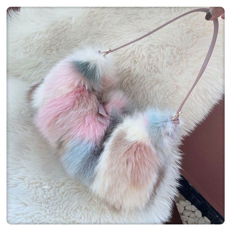 image-Fox Fur Stitching Women's Handbag Temperament Novel Zipper Design