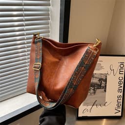 image-Retro Bucket Bag Retro Print Wide Shoulder Strap Messenger Shoulder Bags Solid Color Shopping Daily Commuter Handbag