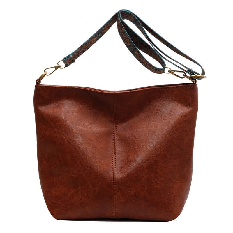 image-Retro Bucket Bag Retro Print Wide Shoulder Strap Messenger Shoulder Bags Solid Color Shopping Daily Commuter Handbag