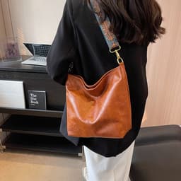 image-Retro Bucket Bag Retro Print Wide Shoulder Strap Messenger Shoulder Bags Solid Color Shopping Daily Commuter Handbag