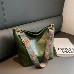 image-Retro Bucket Bag Retro Print Wide Shoulder Strap Messenger Shoulder Bags Solid Color Shopping Daily Commuter Handbag