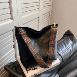 image-Retro Bucket Bag Retro Print Wide Shoulder Strap Messenger Shoulder Bags Solid Color Shopping Daily Commuter Handbag