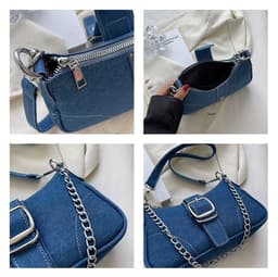 image-Denim Shoulder Bags Women's Fashion Chains Handbag Crossbody Bags Small Square Armpit Bag
