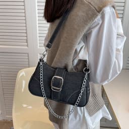 image-Denim Shoulder Bags Women's Fashion Chains Handbag Crossbody Bags Small Square Armpit Bag