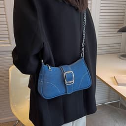 image-Denim Shoulder Bags Women's Fashion Chains Handbag Crossbody Bags Small Square Armpit Bag
