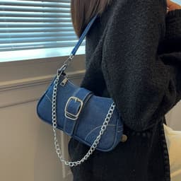 image-Denim Shoulder Bags Women's Fashion Chains Handbag Crossbody Bags Small Square Armpit Bag