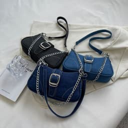 image-Denim Shoulder Bags Women's Fashion Chains Handbag Crossbody Bags Small Square Armpit Bag