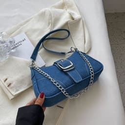 image-Denim Shoulder Bags Women's Fashion Chains Handbag Crossbody Bags Small Square Armpit Bag