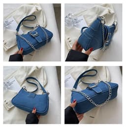 image-Denim Shoulder Bags Women's Fashion Chains Handbag Crossbody Bags Small Square Armpit Bag