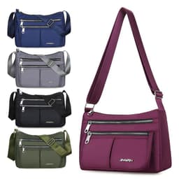 image-Large Capacity Shoulder Bags With Three Layers Of Zipper Design Women's Nylon Crossbody Bag Outdoor Shopping Mummy Messenger Bag