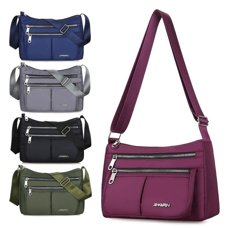 image-Large Capacity Shoulder Bags With Three Layers Of Zipper Design Women's Nylon Crossbody Bag Outdoor Shopping Mummy Messenger Bag