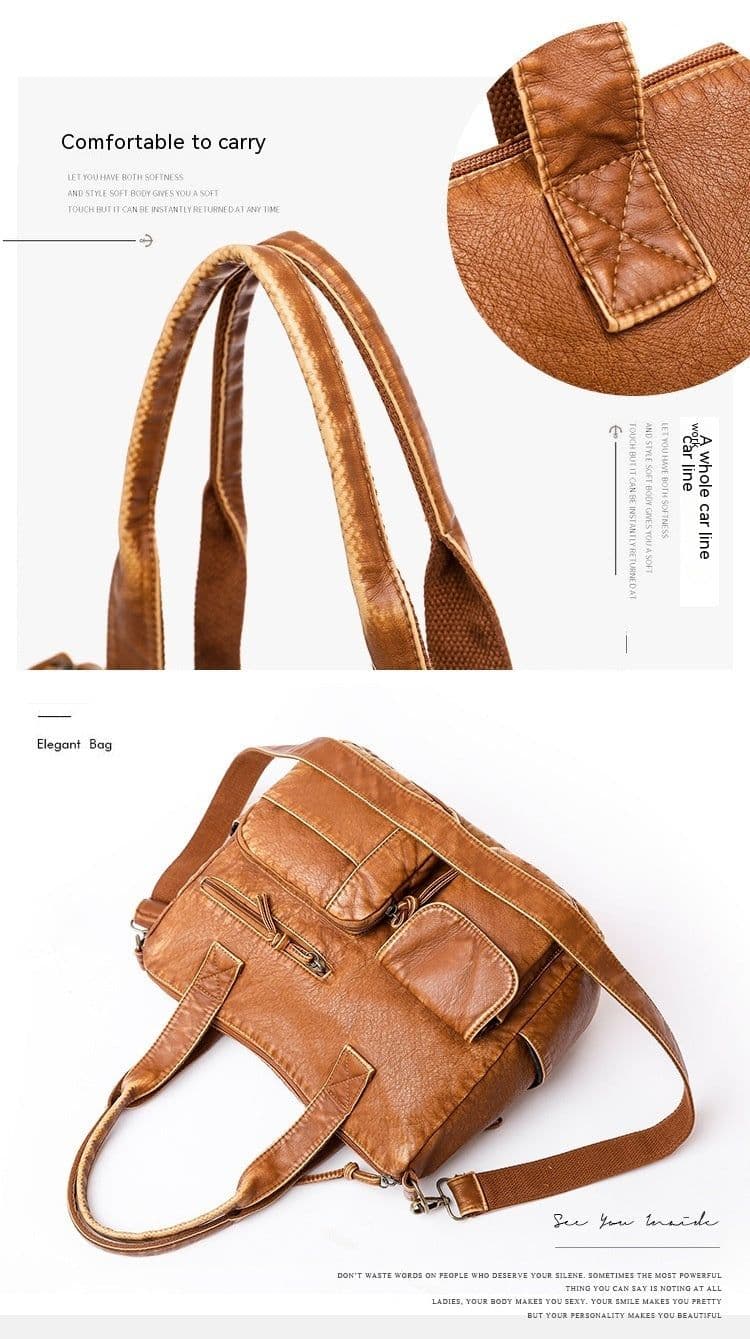 image-Stylish Retro Minimalism Handbag Women's Casual And Lightweight Washed Leather All-match Shoulder Bag