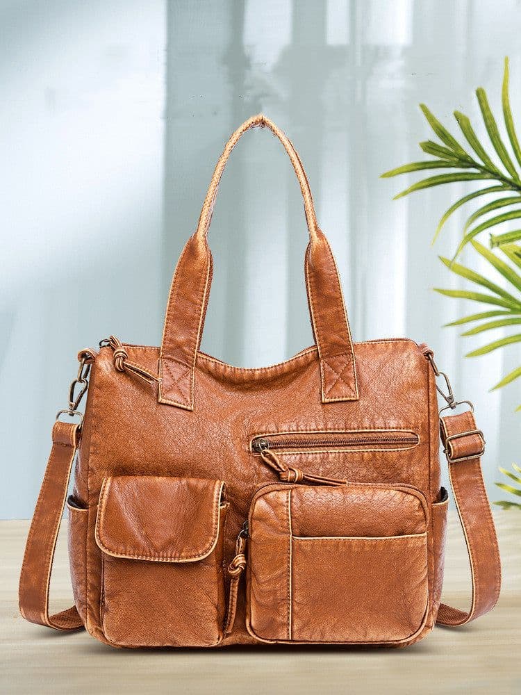 image-Stylish Retro Minimalism Handbag Women's Casual And Lightweight Washed Leather All-match Shoulder Bag