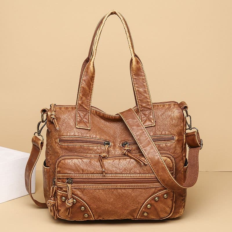 image-Stylish Retro Minimalism Handbag Women's Casual And Lightweight Washed Leather All-match Shoulder Bag