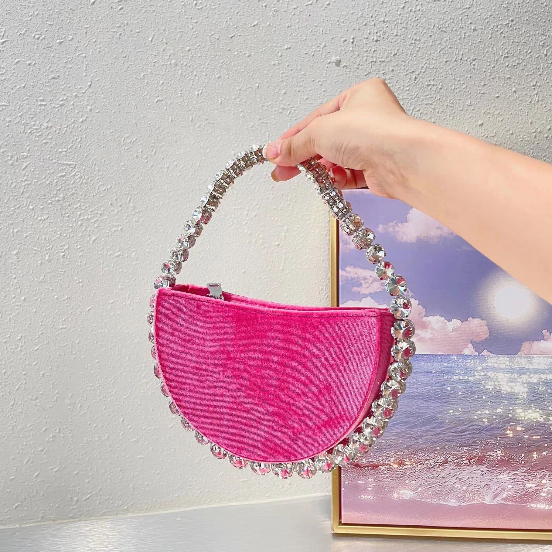 image-Vintage Banquet Rhinestone Semicircle Bag Diamond Velvet Clutch