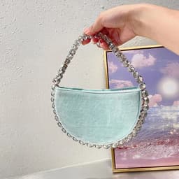 image-Vintage Banquet Rhinestone Semicircle Bag Diamond Velvet Clutch