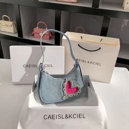 image-Denim Bag Women's Fashion One-shoulder Niche Diamond