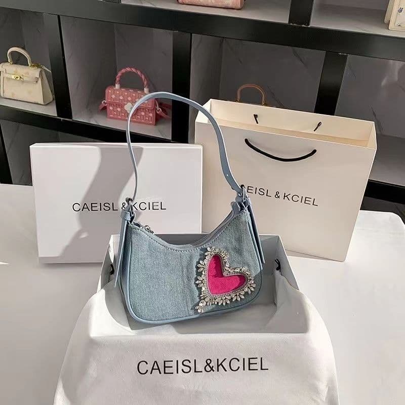 image-Denim Bag Women's Fashion One-shoulder Niche Diamond