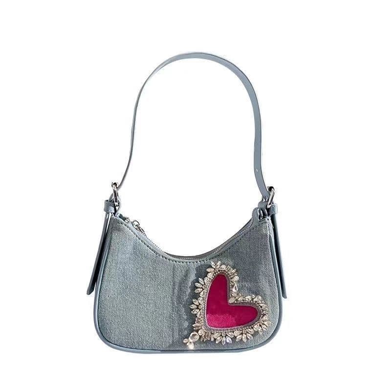 image-Denim Bag Women's Fashion One-shoulder Niche Diamond