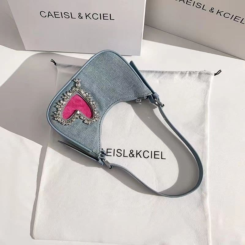 image-Denim Bag Women's Fashion One-shoulder Niche Diamond