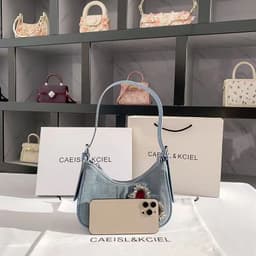 image-Denim Bag Women's Fashion One-shoulder Niche Diamond