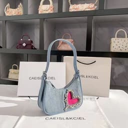 image-Denim Bag Women's Fashion One-shoulder Niche Diamond