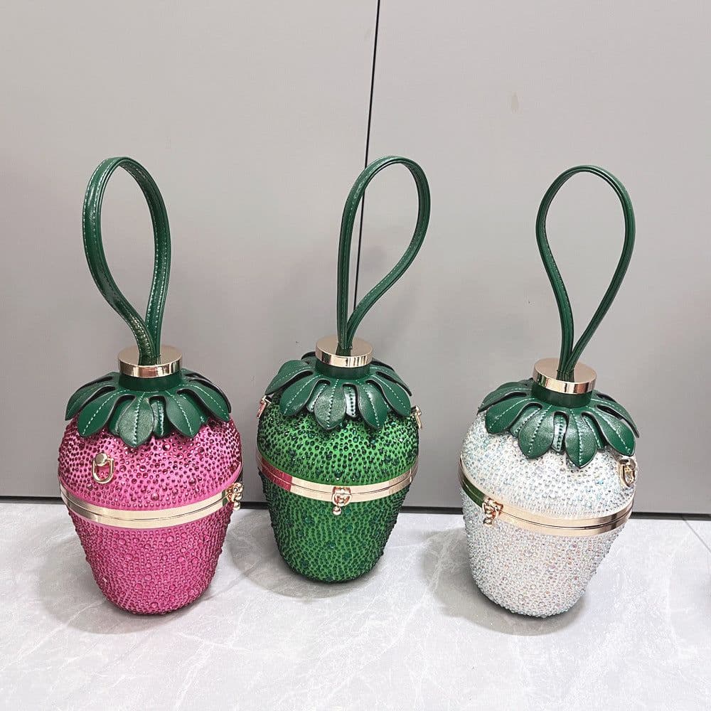image-Single Shoulder Bag Rhinestone Strawberry Crossbody Bag Portable