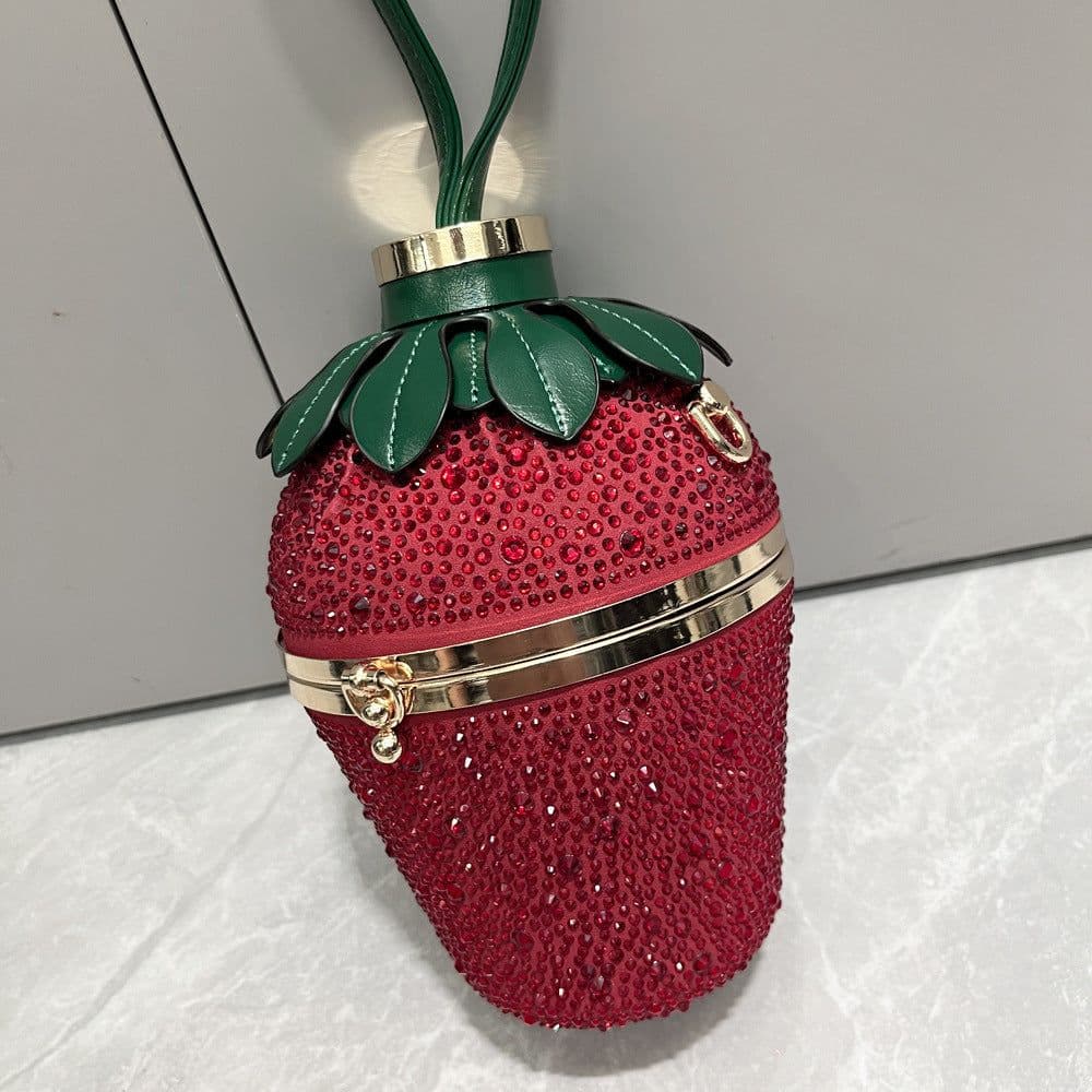 image-Single Shoulder Bag Rhinestone Strawberry Crossbody Bag Portable