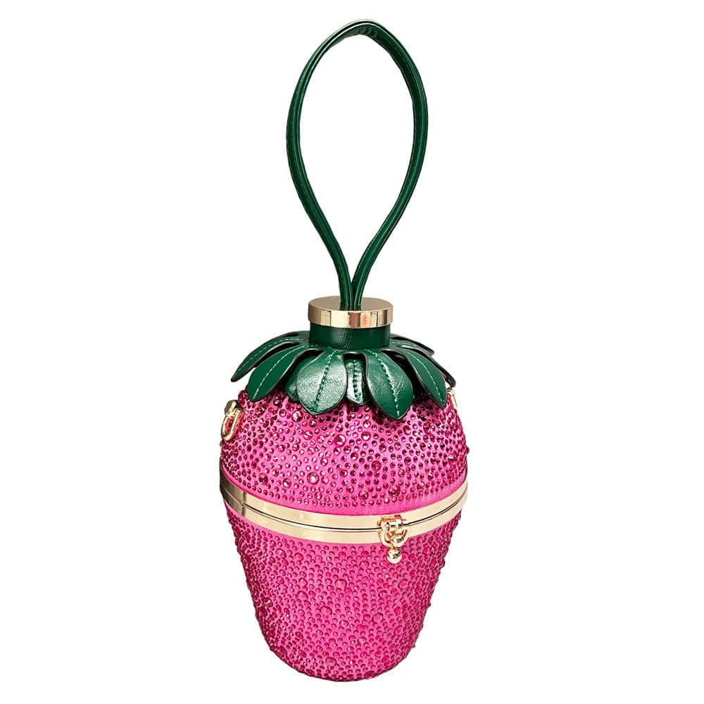 image-Single Shoulder Bag Rhinestone Strawberry Crossbody Bag Portable