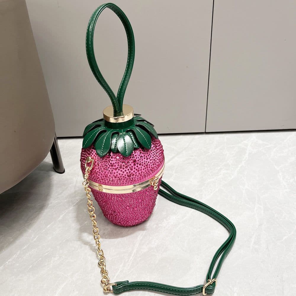 image-Single Shoulder Bag Rhinestone Strawberry Crossbody Bag Portable