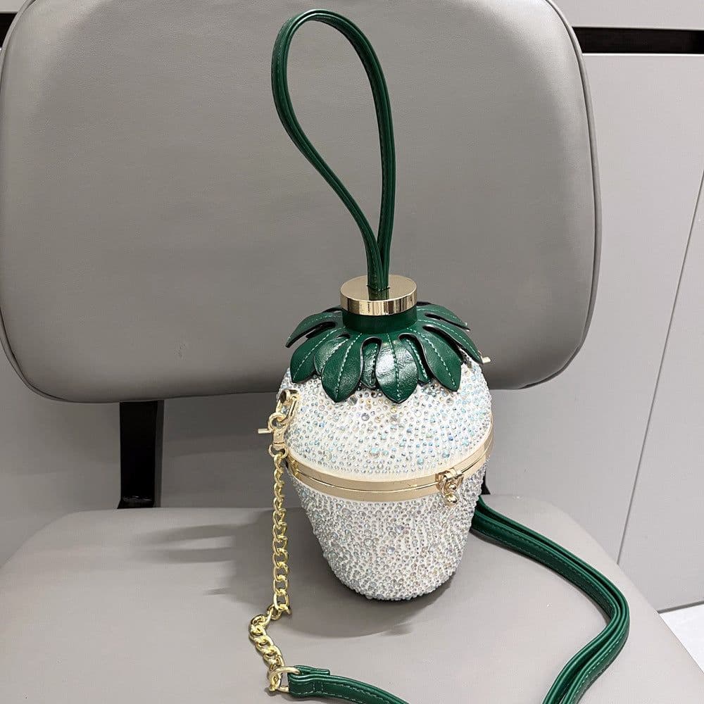 image-Single Shoulder Bag Rhinestone Strawberry Crossbody Bag Portable