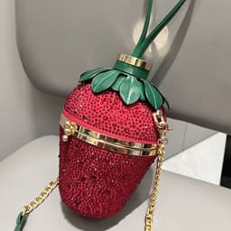 image-Single Shoulder Bag Rhinestone Strawberry Crossbody Bag Portable