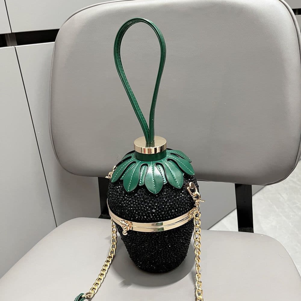 image-Single Shoulder Bag Rhinestone Strawberry Crossbody Bag Portable