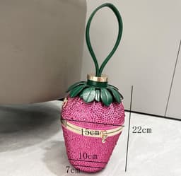 image-Single Shoulder Bag Rhinestone Strawberry Crossbody Bag Portable