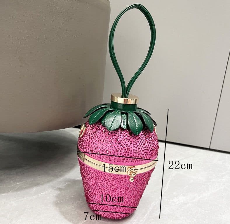 image-Single Shoulder Bag Rhinestone Strawberry Crossbody Bag Portable