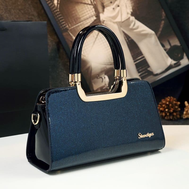image-Cowhide Women's Patent Leather Handbag Crossbody Bag