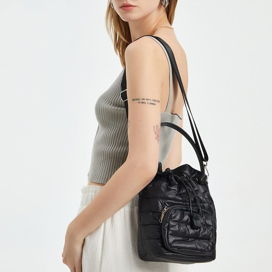 image-Retro Down Cotton Women's Bucket Bag Niche Nylon