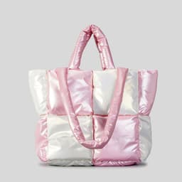 image-Women Handbags Winter Color Matching Down Cotton-padded Coat Tote Bag Soft Plaid Shoulder Bags